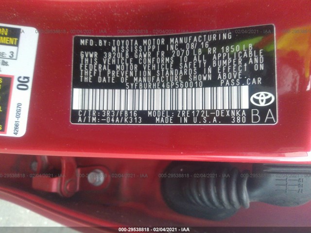 Photo 8 VIN: 5YFBURHE4GP560010 - TOYOTA COROLLA 