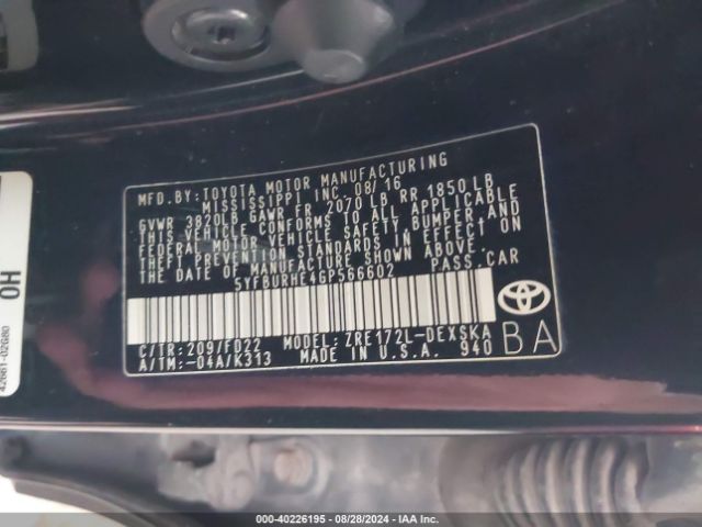 Photo 8 VIN: 5YFBURHE4GP566602 - TOYOTA COROLLA 