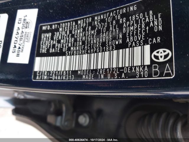 Photo 8 VIN: 5YFBURHE4HP601883 - TOYOTA COROLLA 