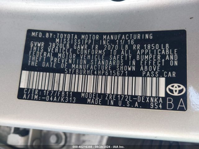 Photo 8 VIN: 5YFBURHE4HP615671 - TOYOTA COROLLA 