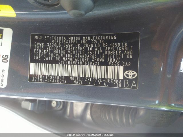 Photo 8 VIN: 5YFBURHE4HP619834 - TOYOTA COROLLA 