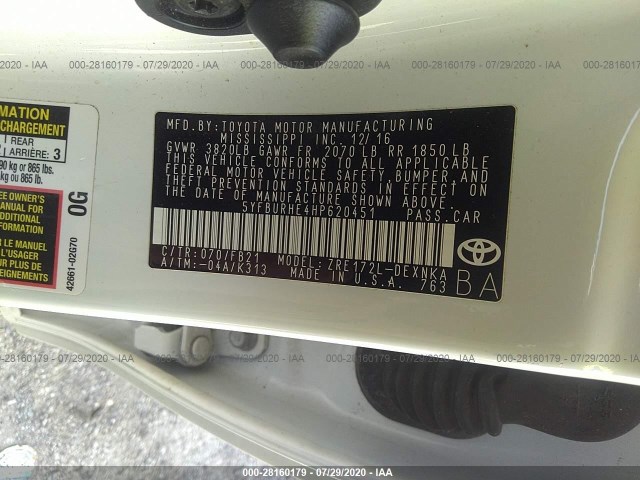 Photo 8 VIN: 5YFBURHE4HP620451 - TOYOTA COROLLA 