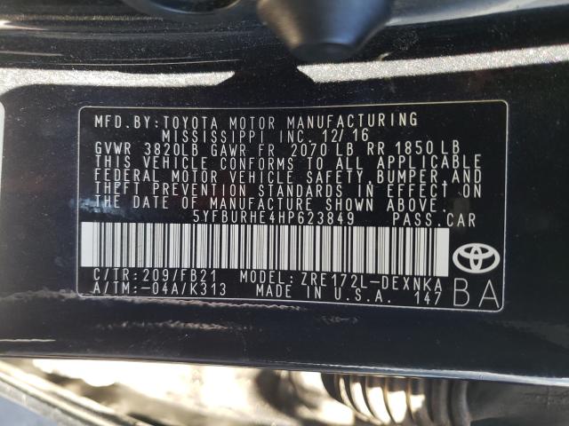 Photo 9 VIN: 5YFBURHE4HP623849 - TOYOTA COROLLA L 