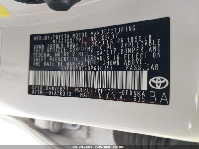 Photo 8 VIN: 5YFBURHE4HP646354 - TOYOTA COROLLA 