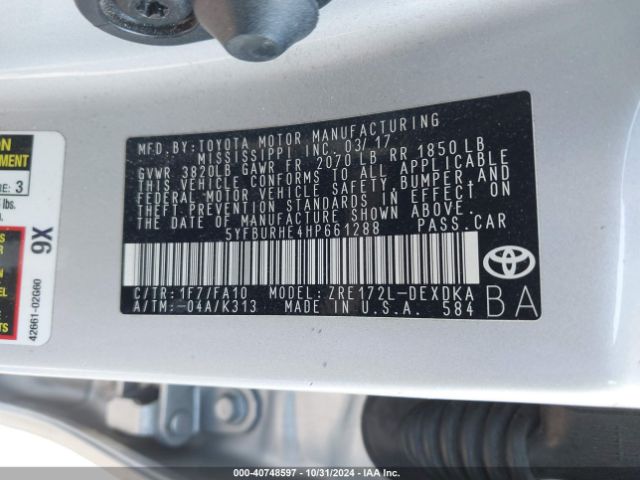 Photo 8 VIN: 5YFBURHE4HP661288 - TOYOTA COROLLA 