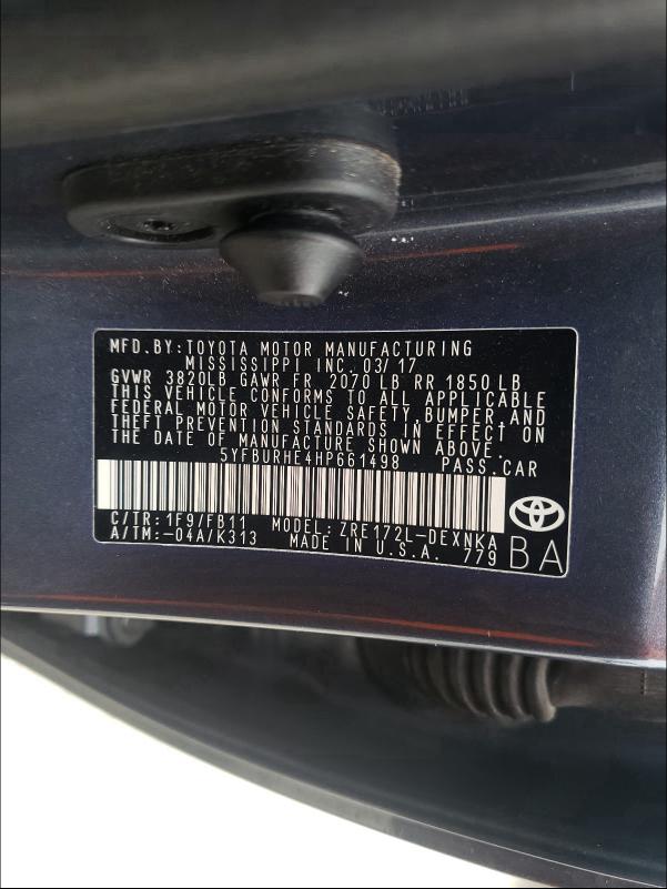 Photo 9 VIN: 5YFBURHE4HP661498 - TOYOTA COROLLA L 