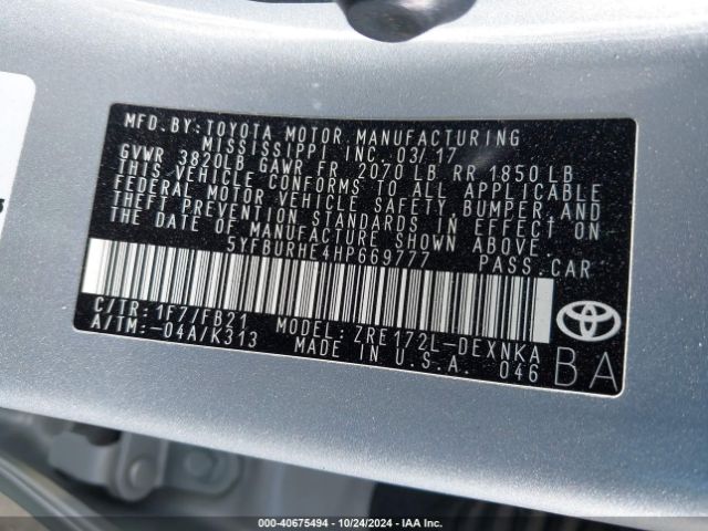 Photo 8 VIN: 5YFBURHE4HP669777 - TOYOTA COROLLA 