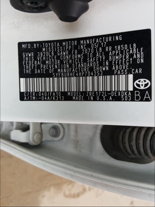 Photo 9 VIN: 5YFBURHE4HP704253 - TOYOTA COROLLA L 