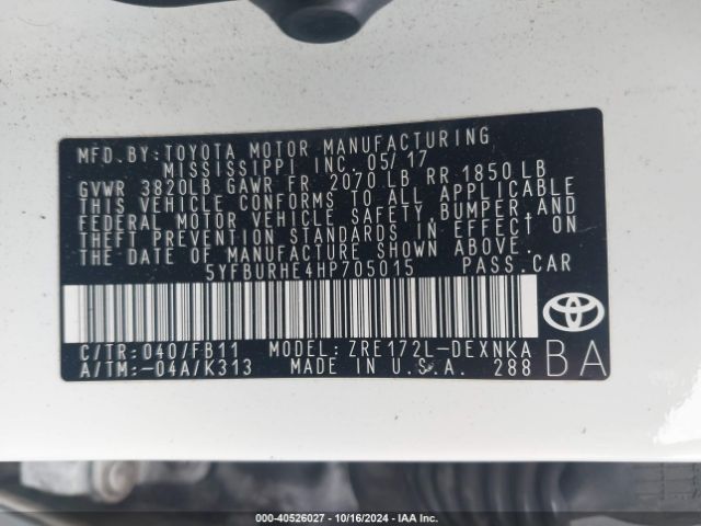 Photo 8 VIN: 5YFBURHE4HP705015 - TOYOTA COROLLA 