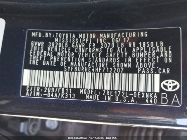 Photo 8 VIN: 5YFBURHE4HP712207 - TOYOTA COROLLA 