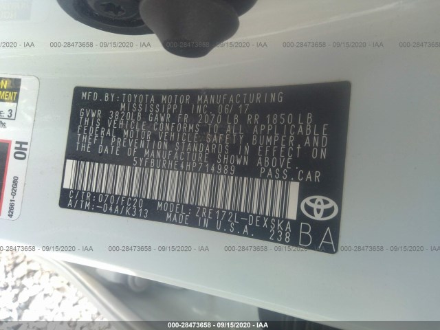 Photo 8 VIN: 5YFBURHE4HP714989 - TOYOTA COROLLA 