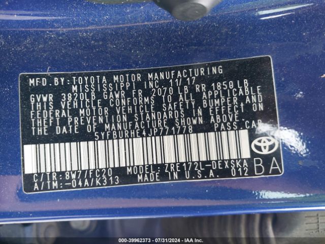 Photo 8 VIN: 5YFBURHE4JP771778 - TOYOTA COROLLA 