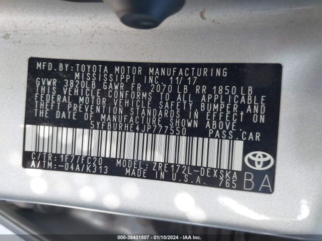 Photo 8 VIN: 5YFBURHE4JP777550 - TOYOTA COROLLA 