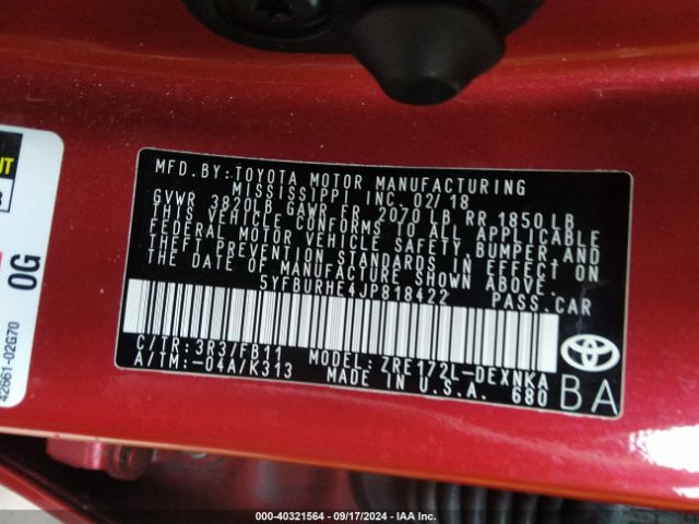 Photo 8 VIN: 5YFBURHE4JP818422 - TOYOTA COROLLA 