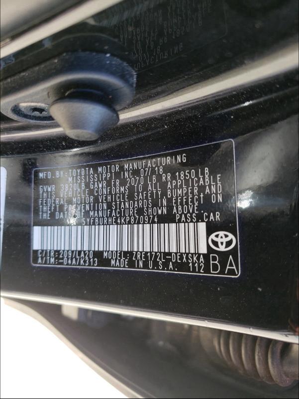 Photo 9 VIN: 5YFBURHE4KP870974 - TOYOTA COROLLA L 