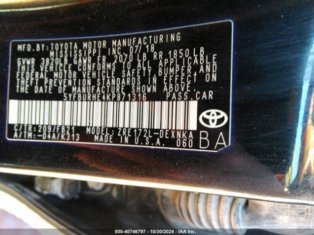 Photo 8 VIN: 5YFBURHE4KP871316 - TOYOTA COROLLA 