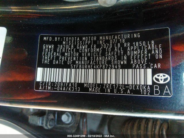 Photo 8 VIN: 5YFBURHE4KP872949 - TOYOTA COROLLA 