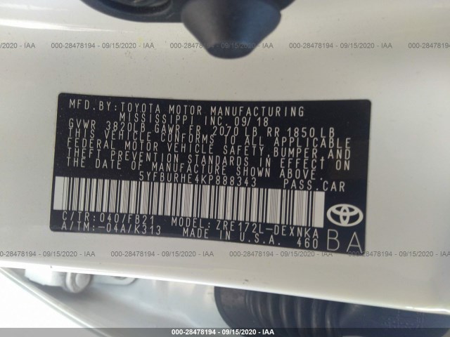 Photo 8 VIN: 5YFBURHE4KP888343 - TOYOTA COROLLA 