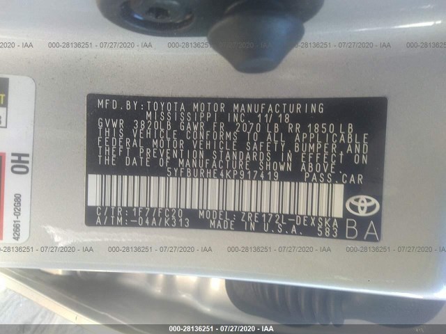 Photo 8 VIN: 5YFBURHE4KP917419 - TOYOTA COROLLA 