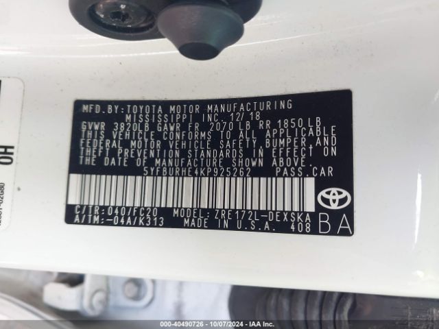 Photo 8 VIN: 5YFBURHE4KP925262 - TOYOTA COROLLA 