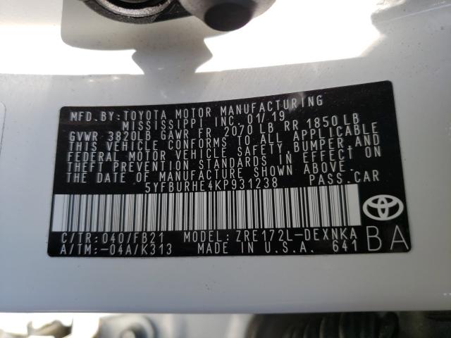 Photo 9 VIN: 5YFBURHE4KP931238 - TOYOTA COROLLA L 