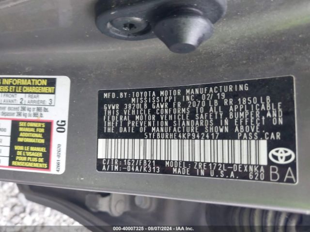 Photo 8 VIN: 5YFBURHE4KP942417 - TOYOTA COROLLA 