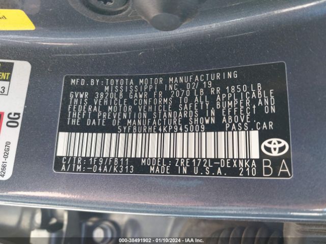 Photo 8 VIN: 5YFBURHE4KP945009 - TOYOTA COROLLA 