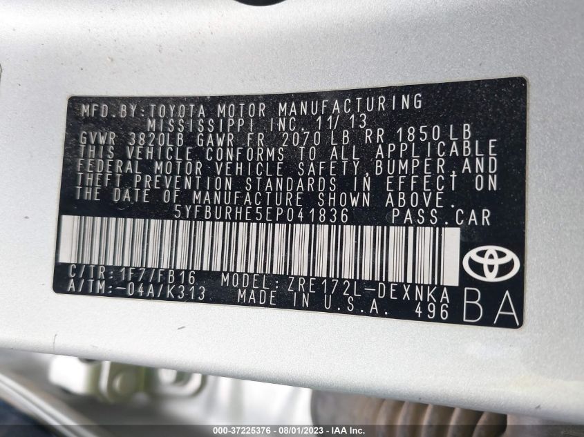 Photo 8 VIN: 5YFBURHE5EP041836 - TOYOTA COROLLA 