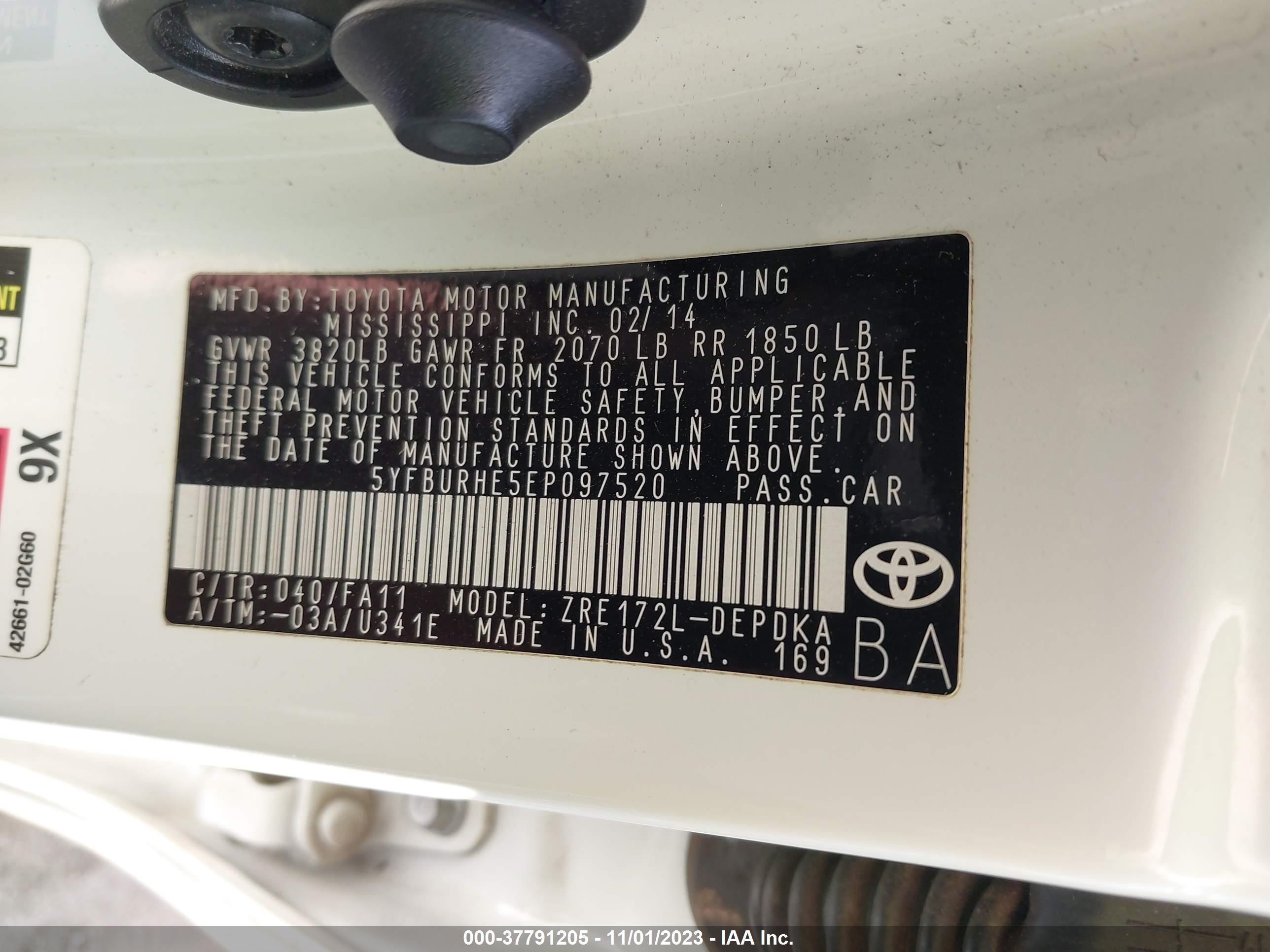 Photo 8 VIN: 5YFBURHE5EP097520 - TOYOTA COROLLA 