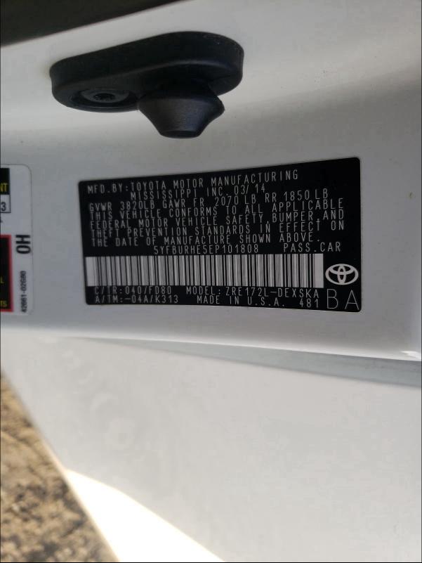 Photo 9 VIN: 5YFBURHE5EP101808 - TOYOTA COROLLA L 