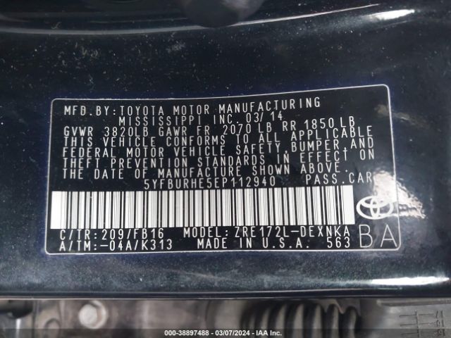 Photo 8 VIN: 5YFBURHE5EP112940 - TOYOTA COROLLA 