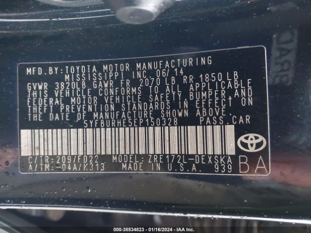 Photo 8 VIN: 5YFBURHE5EP150328 - TOYOTA COROLLA 