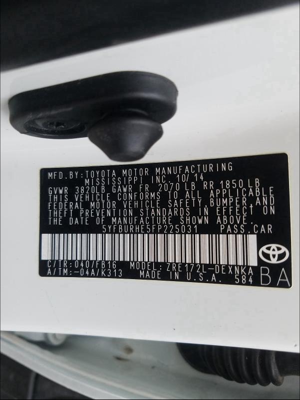 Photo 9 VIN: 5YFBURHE5FP225031 - TOYOTA COROLLA L 