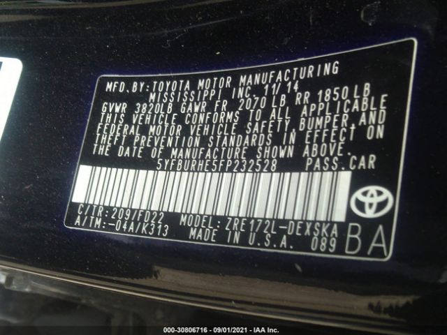 Photo 8 VIN: 5YFBURHE5FP232528 - TOYOTA COROLLA L 