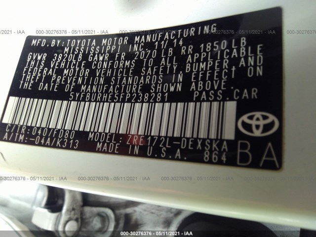 Photo 8 VIN: 5YFBURHE5FP238281 - TOYOTA COROLLA 