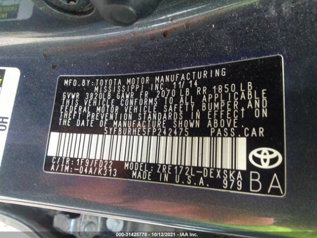 Photo 8 VIN: 5YFBURHE5FP242475 - TOYOTA COROLLA 