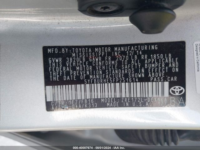 Photo 8 VIN: 5YFBURHE5FP251614 - TOYOTA COROLLA 