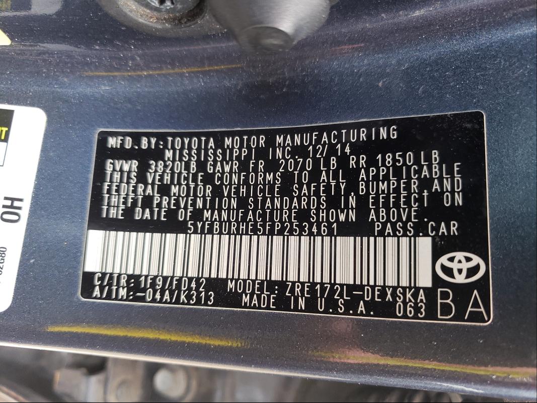 Photo 9 VIN: 5YFBURHE5FP253461 - TOYOTA COROLLA L 