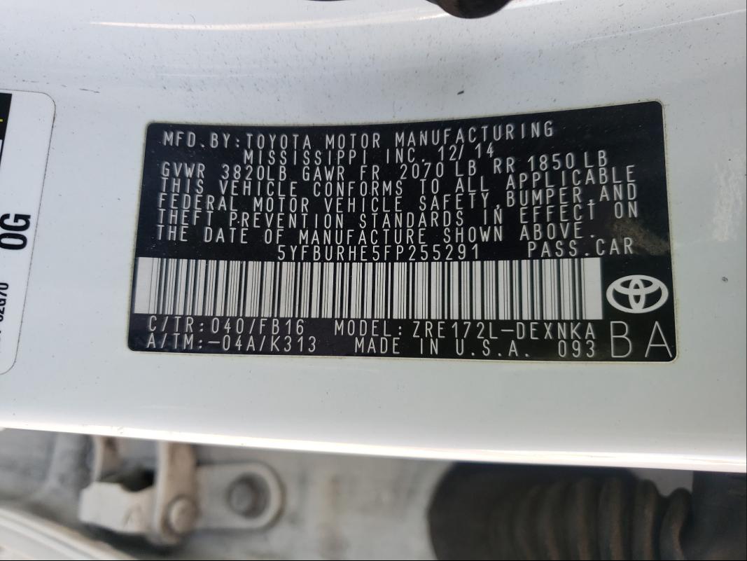 Photo 9 VIN: 5YFBURHE5FP255291 - TOYOTA COROLLA L 