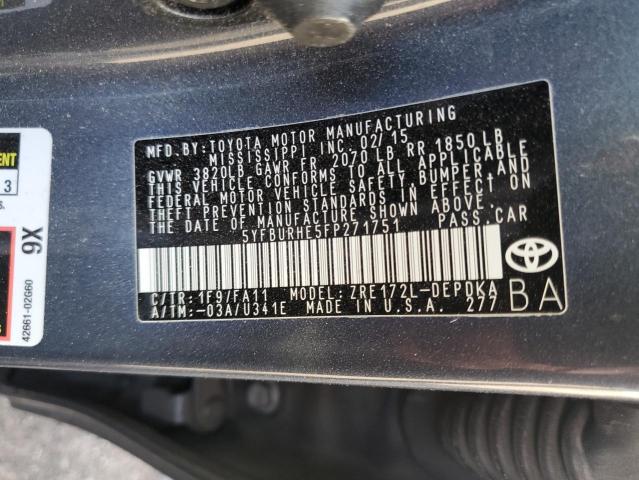 Photo 11 VIN: 5YFBURHE5FP271751 - TOYOTA COROLLA L 