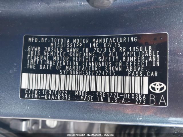 Photo 8 VIN: 5YFBURHE5FP274715 - TOYOTA COROLLA 