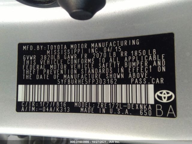 Photo 8 VIN: 5YFBURHE5FP303162 - TOYOTA COROLLA 