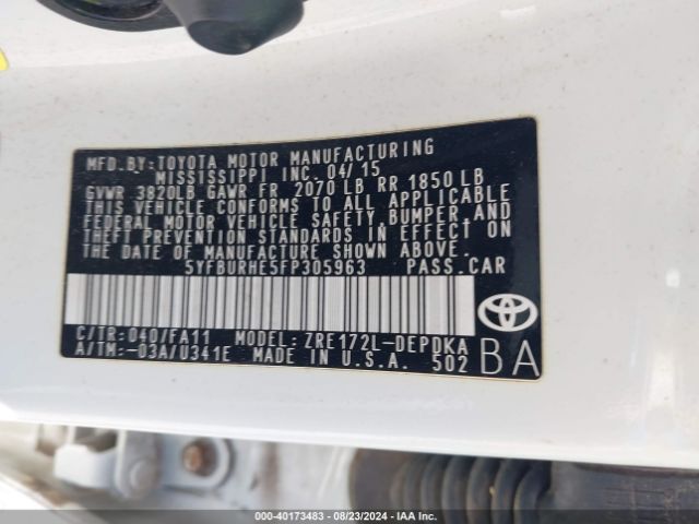 Photo 8 VIN: 5YFBURHE5FP305963 - TOYOTA COROLLA 