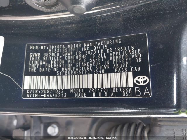 Photo 8 VIN: 5YFBURHE5FP315540 - TOYOTA COROLLA 