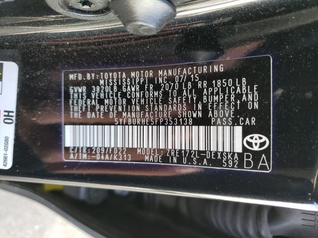 Photo 9 VIN: 5YFBURHE5FP353138 - TOYOTA COROLLA L 