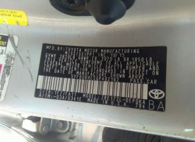 Photo 8 VIN: 5YFBURHE5GP402162 - TOYOTA COROLLA 