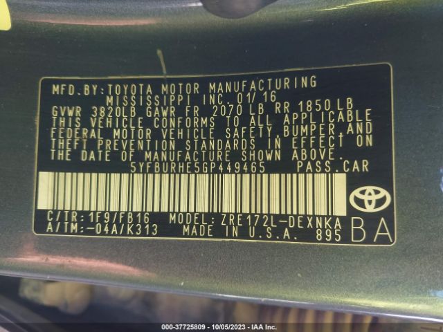 Photo 8 VIN: 5YFBURHE5GP449465 - TOYOTA COROLLA 