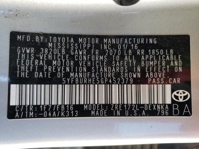 Photo 9 VIN: 5YFBURHE5GP452379 - TOYOTA COROLLA L 