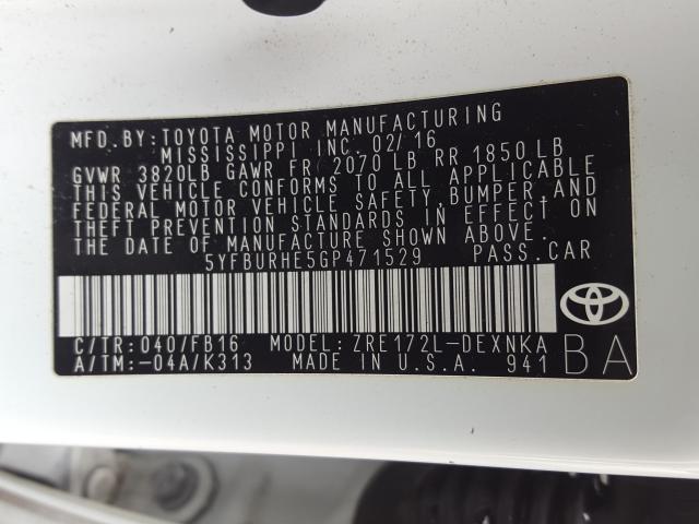 Photo 9 VIN: 5YFBURHE5GP471529 - TOYOTA COROLLA L 