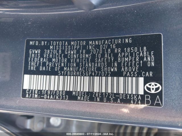 Photo 8 VIN: 5YFBURHE5GP477072 - TOYOTA COROLLA 